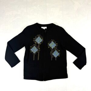Breckenridge Jacket Womens Medium Black Fleece Lined Floral Embroidered Full Zip